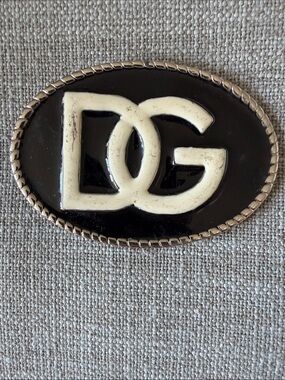 Vintage Oval "DG" Logo Belt Buckle Black & Off-White Enamel Rope Trim